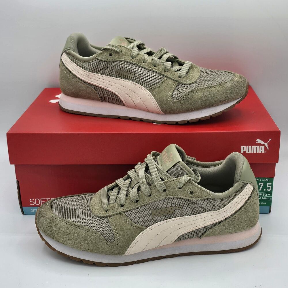 PUMA Women's Jogger Sneakers Green White Retro Casual Walking Shoes 7.5 407212